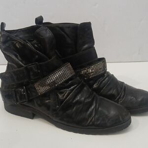 Carvella Black Leather Ankle Boots with Buckle Detail Size 39 Made In Brazil